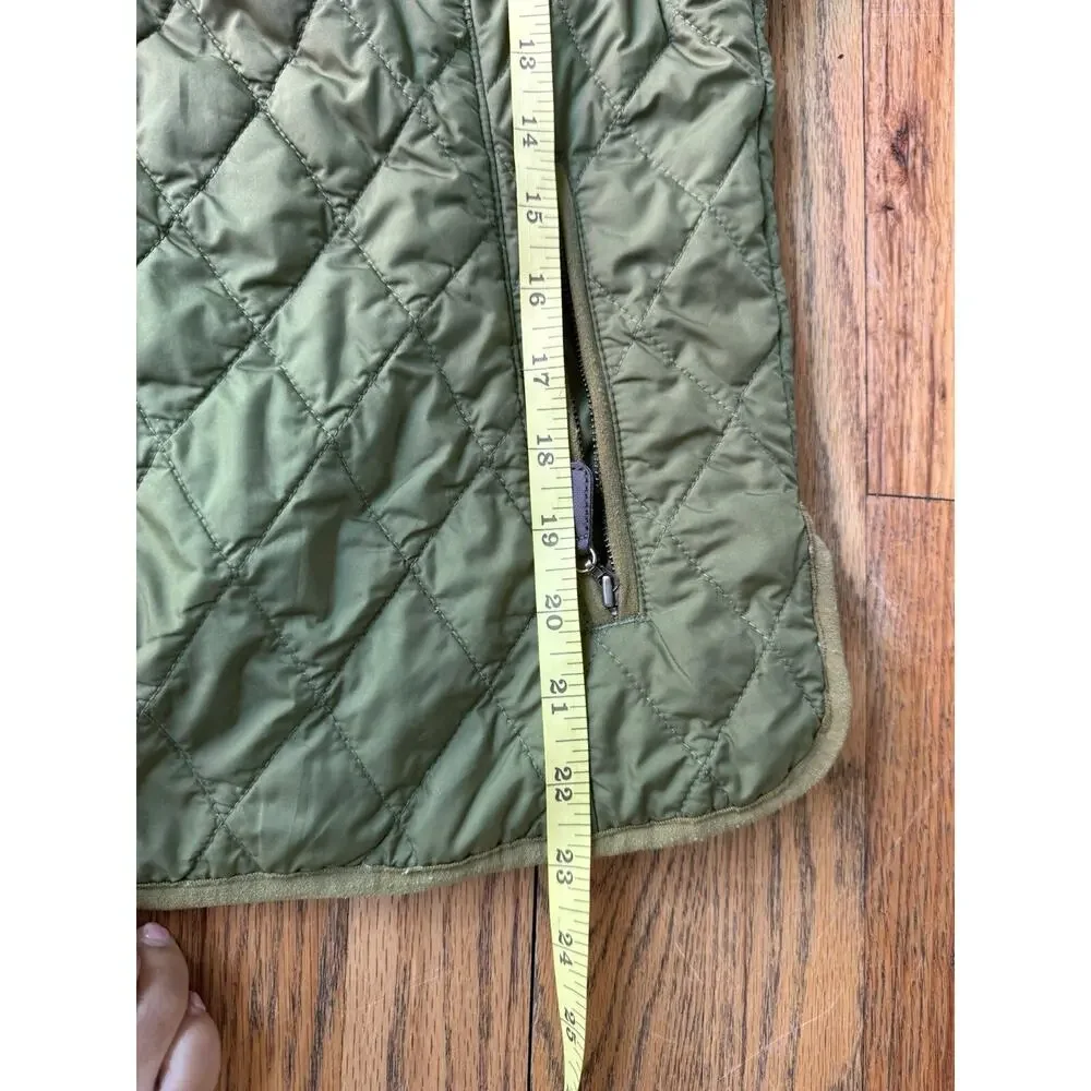 Eddie Bauer Mod Quilt Jacket Womans L Green Puffer Full Zip Buttoned Pockets